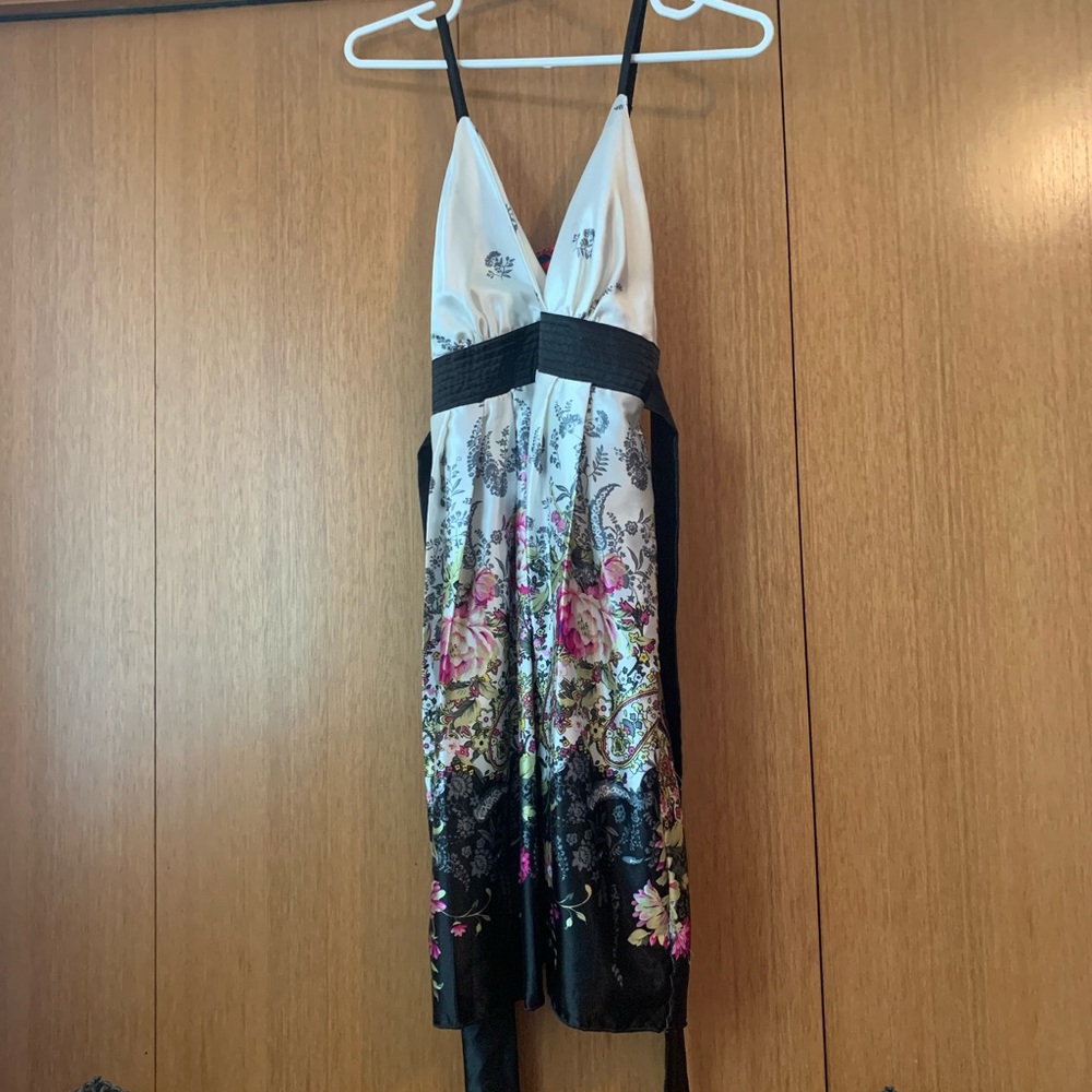 Satin Floral Spaghetti Strap Dress